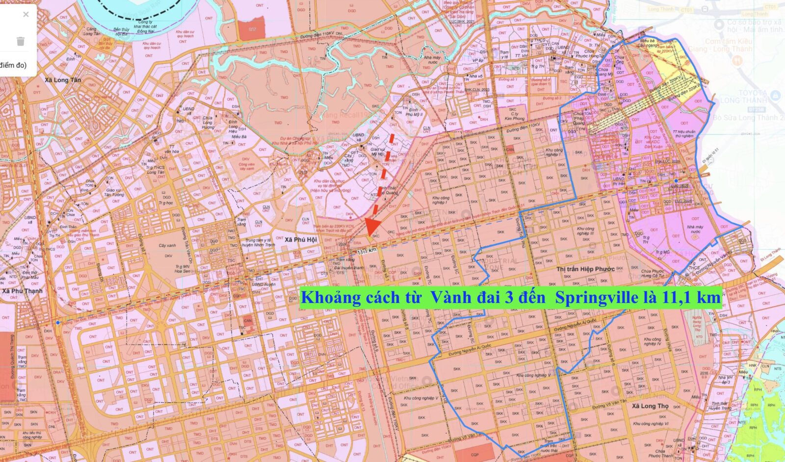 Khoảng cách từ Vành đai 3 đến Springville là 11,1 km